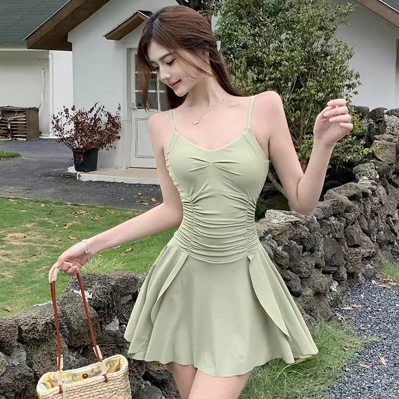 Sage Breeze Ruched Skirt Swimsuit