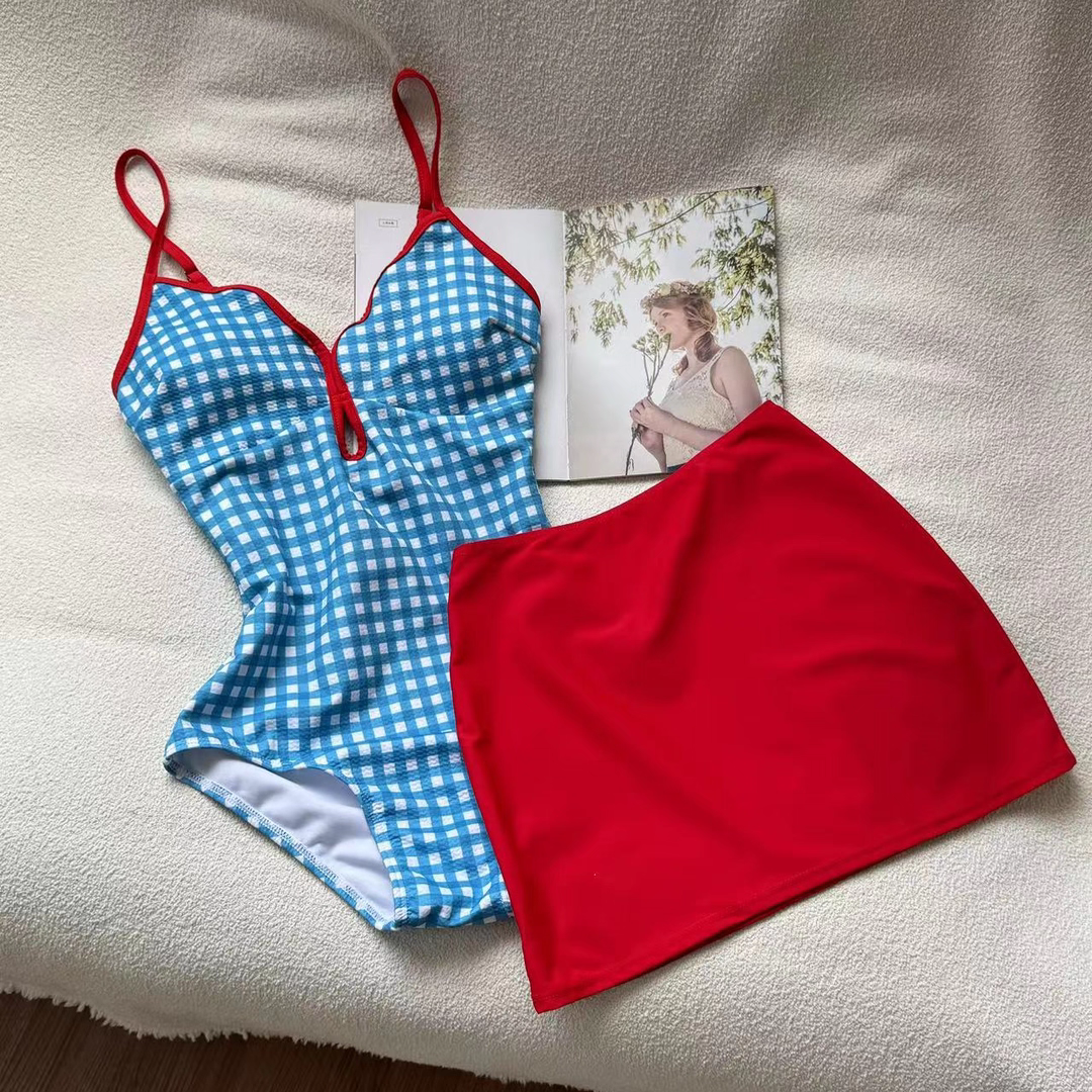Cherry Picnic Two-Piece Swimsuit with Red Skirt