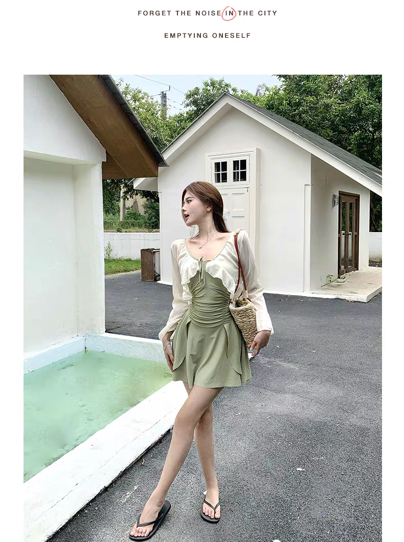 Sage Breeze Ruched Skirt Swimsuit